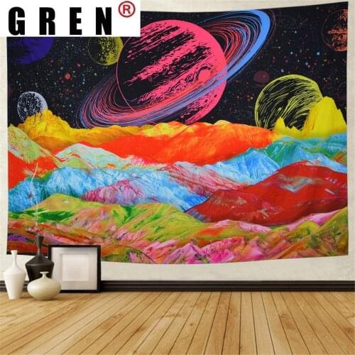 GREN Tapestry Wall Hanging Planet Mountains Fabric Mural Background Cloth Wall Rugs Towel Beach Blanket Dorm Living Home Decor