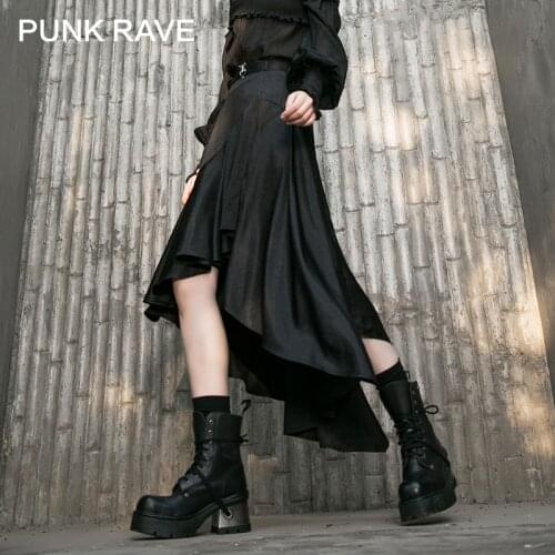 PUNK RAVE Girls Asymmetrical Hem Leopard Long Skirts Gothic Women Casual Skirt Clothes