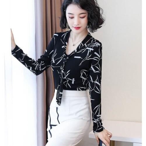 New Casual Womens Spring Autumn Lace Shirts Tie Neckline Bow Long Sleeve Fashion Elegant Womens Lace Blusas Tops DD8295