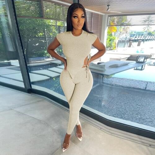 Women Summer Pit Bar Multicolor Bandage Casual Tracksuit Woman T-shirt And Pants Two Piece Set Female Outfits