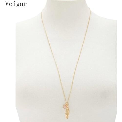 Simple Style Leaf Pendant Pink Crystal Necklace Female 2018 Fashion Jewelry Women Delicate Party Necklaces Gold Silver Color