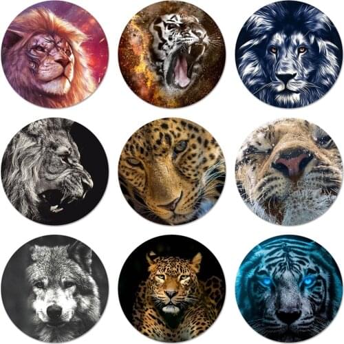 58mm Lion Tiger leopard Wolf Icons Pins Badge Decoration Brooches Metal Badges For Backpack Decoration