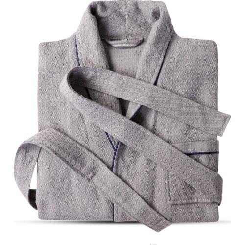 100% Cotton Waffle gray Robe Soft Bath Robe Women Nightrobe Sleepwear Casual Home Bathrobe Solid robe feminino Hotel Robe