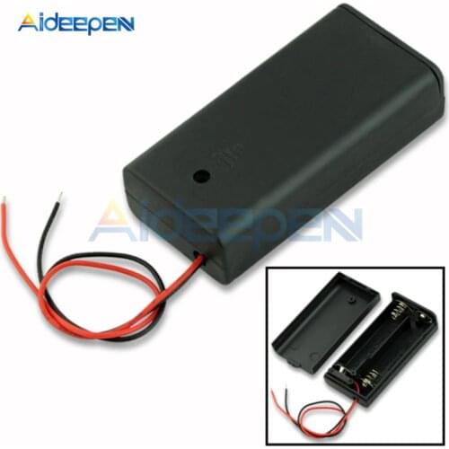 2 x AA Battery Black Plastic Holder Connector Storage Case Box With ON/OFF Button Switch With Lead Wire Cable