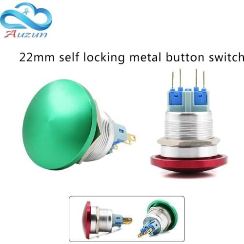 22 mm metal mushroom head start self locking button switch often open red green welding foot screw foot current 5A