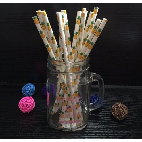 25pcs/pack Hawaii Pineapple Paper Straws Mixed Kids Birthday Wedding Decorative Party Decoration Event drinking Paper Straws