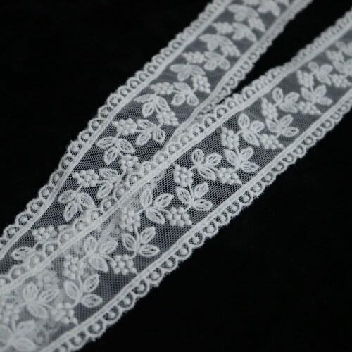 3.2cm*5yards embroidery flower Cotton flower mesh lace trims for wedding dress Water soluable lace trimmings for clothes
