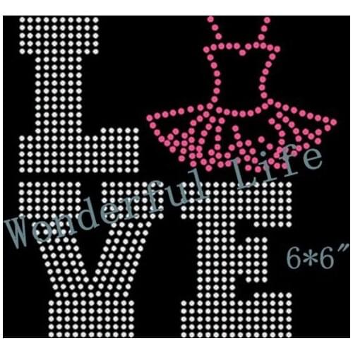 Free Shipping hotfix rhinestone iron on transfers design dance love dance skirt image