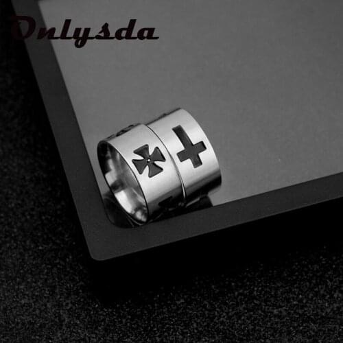Freeshipping Stainless Steel Couple Rings Silver Color Supernatural Cross Engagement Wedding Gift for Men Women Finger Jewelry
