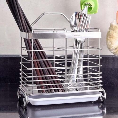 Utensil Cutlery Holder Drainer Spoons Forks Two Slots Square Chopstick Cage Tool L5YE