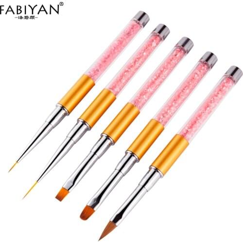 Nail Art Painting Carving Brush Pen Pink Rhinestone Handle Metal Tips Acrylic UV Gel Extension Builder Drawing Manicure Tools