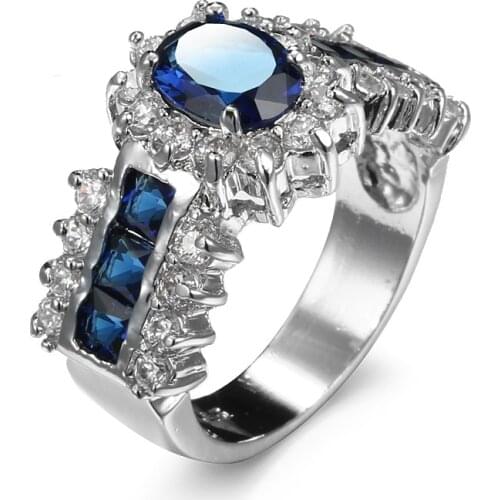 2021 Blue Promise Rings New Sterling Silver Jewelry Large S925 Stamp Cubic Zircon Women Engagement Ring Drop Ship
