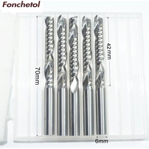 6mm*42mm-5pcs CNC machine solid carbide End Mill,Class-A tungsten steel 1 flute spiral milling cutter,PVC,MDF,acrylic router Bit