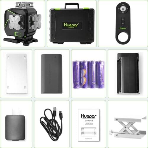 Huepar 16 lines 4D Cross Line Laser Level Bluetooth & Remote Control Functions Green Beam Lines With Hard Carry Case No Bracket