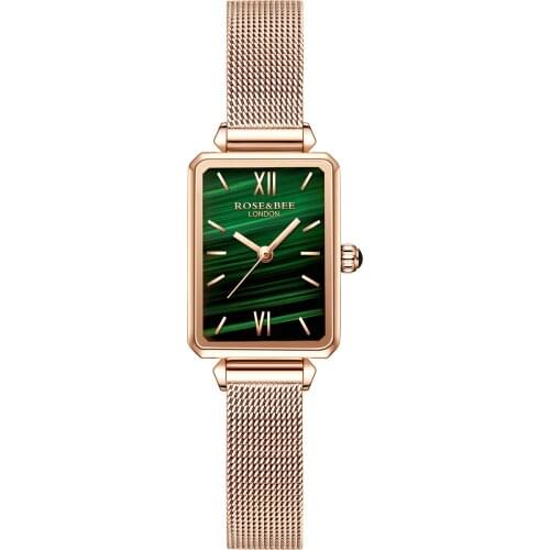 Fancy Green Malachite Watch Rectangle Japan Quartz Movement Slim Ladies Stainless Steel Mesh Waterproof Watches for Women