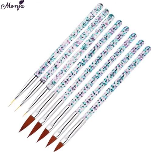 Monja 8Pcs/Set Nail Art Painting Liner Brush Kit Crystal Liquid Acrylic UV Gel Extension Stripe Drawing Carving Pen Manicure Set