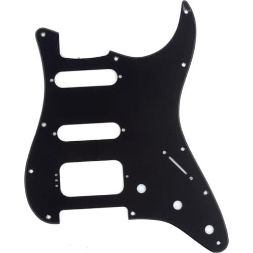 Musiclily Pro 11-Hole Round Corner HSS Guitar Strat Pickguard for USA/Mexican Strat 4-screw Humbucking Pickup, 1Ply Matte Black