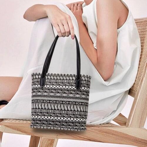 New Womens Retro Handbag Canvas Bucket Bag Large Capacity Shopping Bag Lady Vintage Classic Pattern Shoulder Tote Bag