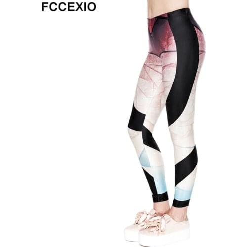 FCCEXIO 2019 New Women Mandal Flower Leggings Workout Leggins Fitness Legging Sexy Pants High Waist Print Mandal Sporting Pants