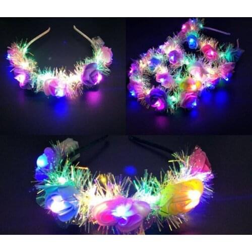 New LED Light Floral Headbands Glowing Hair Band for Party Wedding favor girl decorative flowers Hair Accessories party favor SN