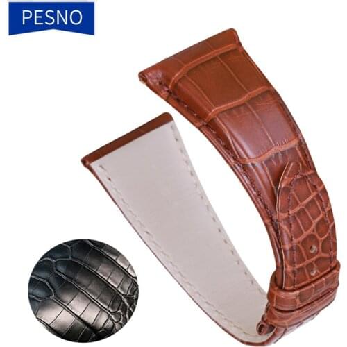 Pesno Genuine Crocodile Leather Watchband Black Yellowish-brown 21mm 26mm Watch Strap Suitable for Bvlgari-Bvlgari Assioma