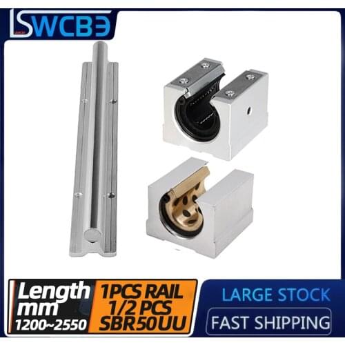 Standard open box type linear guide SBR50 L=1200-2550mm,1PC rail+1/2PC copper sleeve/pressure plate, woodworking track