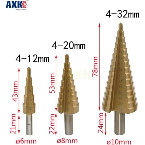 4-12mm 4-20mm 4-32mm HSS4241 Steel Large Step Cone Titanium Coated Metal Drill Bit Cut Tool Set Hole Cutter Wholesale drill kit