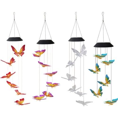LED Solar Wind Chime Butterfly Light Color Changing Waterproof Hanging Lamp Garden Patio Yard Decoration Wind Chime Light