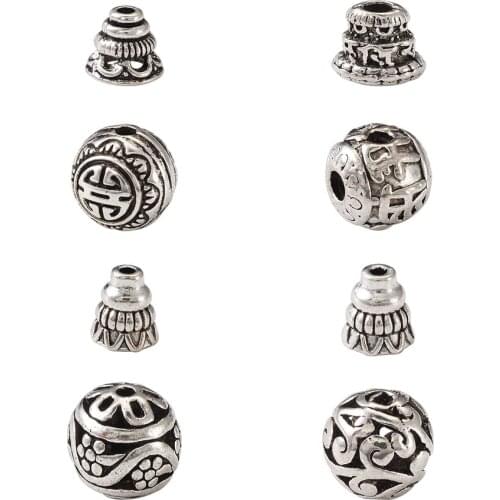 20Sets Tibetan Antique Silver Color 3-Hole Round Guru Beads T-Drilled Beads Buddhist Bead Cap for DIY Bracelet Jewelry Making