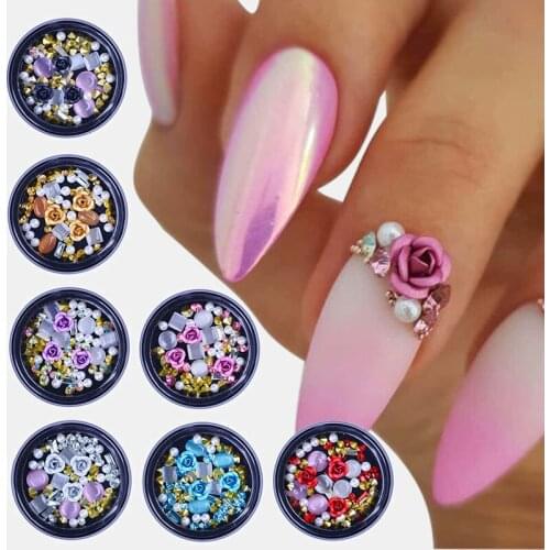 3D Rose Nail Art Rhinestone Decoration Red Blue Silver Mixed Accessories Gems For DIY Nail Tips Jewelry Design