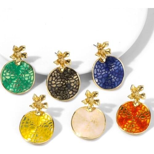 VG 6YM 2021 Bohemia Earring Vintage Flower Stud Earrings With Colorful Drip Oil Earrings For Women Female Jewelry Accessories
