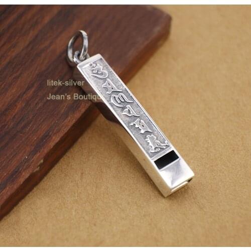 925 Sterling Silver Tibetan Mantra Om Mani Padme Hum Whistle Charm Pendant - NO CHAIN A2671
