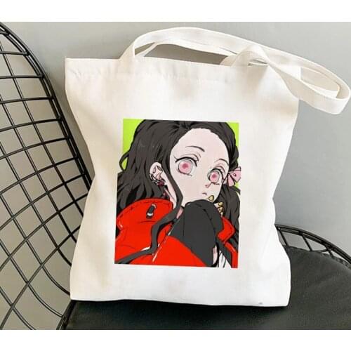 Women Cartoon Shopper Bags Kawaii Kimetsu No Yaiba Japanese Anime Demon Slayer Tote Bag Canvas Handbag Shopping Bag Shoulder Bag