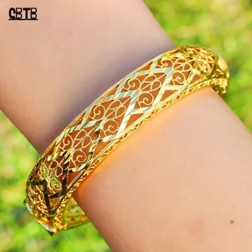 Womens Golden Mesh Carved High Quality Bracelet Jewelry Gift Arabian Dubai India Africa Muslim Turkey Noble Gold Bracelet