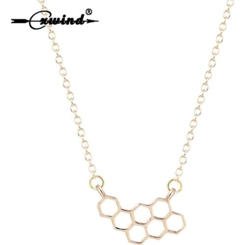 Cxwind Fashion Honey Comb Bee Hive Necklace Geometric Beehive Hexagon Pendant Necklace for Women Choker Statement Jewelry Gift