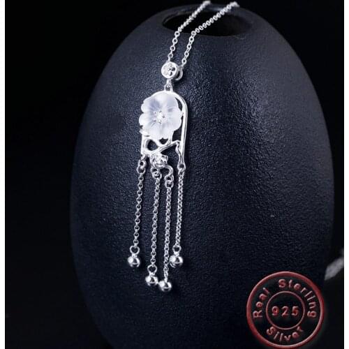 Amxiu Handmade Natural Crystal Flower Necklace 925 Silver Long Tassel Pendant Jewelry For Women Girls Birthday Gift Accessories