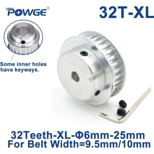 POWGE 32 Teeth XL Timing pulley Bore 6/6.35/7/8/10/12/17/19/20/25mm for width 9.5mm XL Synchronous Belt 32-XL-037 BF 32teeth 32T