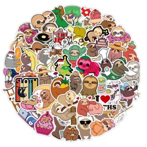 10/30/50PCS Cute Trendy Cartoon Sloth Graffiti Decoration Suitcase Guitar Graffiti Sticker Toy Wholesale