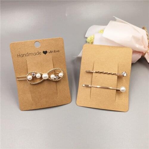 100pcs 9x7cm paper Handmade With Love Printed Hairpin Paper Card Fashion Jewelry Carrying Packing Card ,can choose opp bags