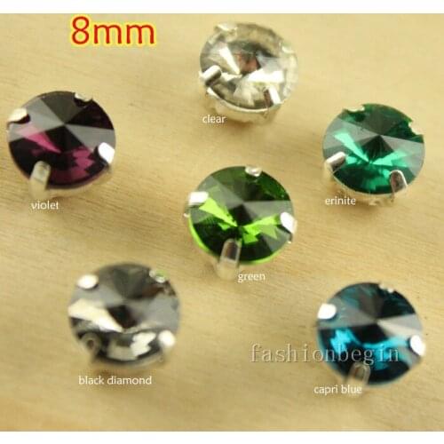 24pcs Rhinestone 8mm Sew On Crystal Round Fancy Stone Foiled Element many colors~U choose