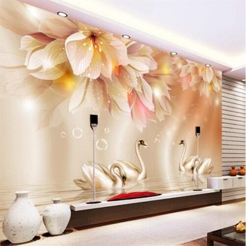 Beibehang 3D Wallpaper Fashion Flower Swan 3D TV Backdrop Living Room Bedroom Background Mural photo wallpaper for walls 3 d