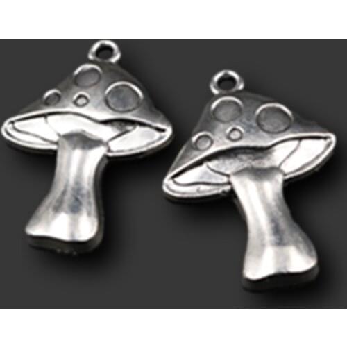 6pcs Silver Plated Wild Mushroom Pendant Fashion Necklace Keychain DIY Jewelry Handicraft Making 41*29mm A557