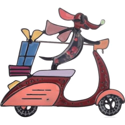 Cartoon Animal Enamel Brooches For Men Women Cute Motorcycle Little Dog Alloy Brooch Pins Collar Decoration Jewelry Accessories