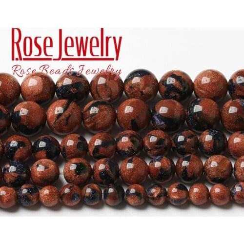 Natural Sandstone Beads Blue Gold Stone Round Loose Spacer Beads For Jewelry Making Diy Bracelet 4 6 8 10 12mm 15"inch Wholesale