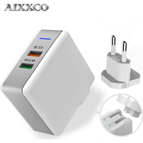 AIXXCO 2 USB Quick charge 3.0 5V 3A for Iphone 7 8 EU US Plug Mobile Phone Fast charger charging for Samsug s8 s9 Huawei