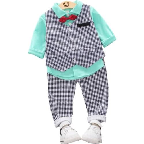 Fashion Children Clothes Suits Spring Autumn Baby Boys Clothing Kids Cotton Vest Shirt Pants 3Pcs/sets Toddler Gentleman Costume