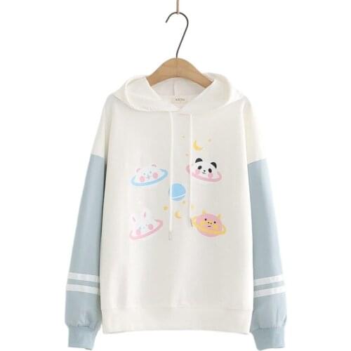 Cotton Hooded Sweatshirt Casual Hoodie Women Spring 2021 New Planet Animal Print Color-Blocking Sleeve Pullover A0467