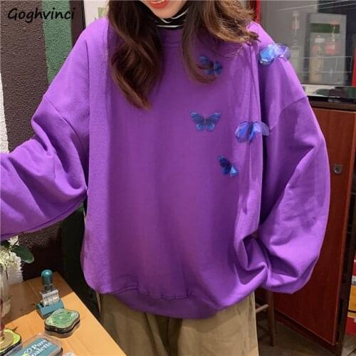 Hoodies Womens Butterfly O-neck Oversize Harajuku Design Sweatshirts Bf Fashion Ins Trendy Streetwear Vintage Autumn Female Chic