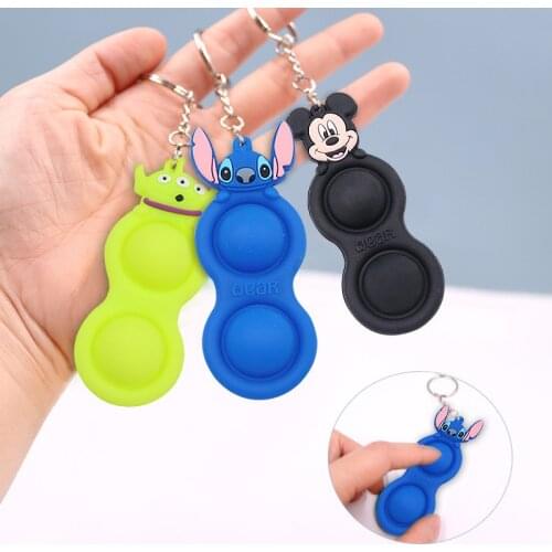 Disney Fidget Toys Push Bubble Sensory Toys Keychain Anime Figure Stitch Mickey Mouse Anti-stress Relief Stress Toy for Children