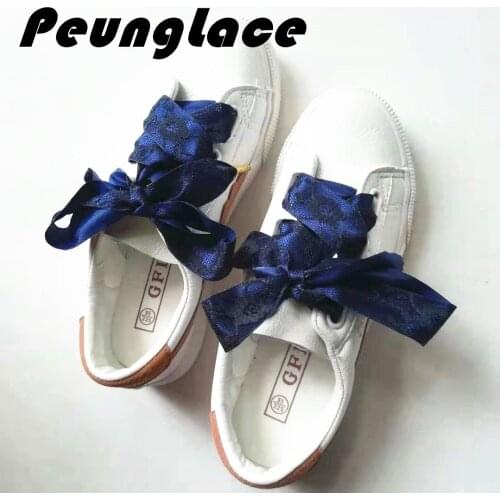 Quality PeungLace 100pair/lot 25mm*90cm Lace Ribbon Shoestrings Fashion Double Layer Satin Laces